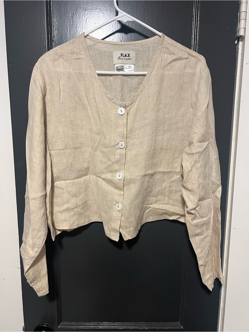 Vintage Flax Lightweight Tan Button Up Linen Top M Oatmeal color